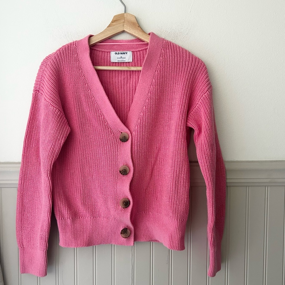 Old Navy XS Vibrant Pink Button Up 100% Cotton Cardigan